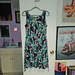 MISSJOY Women's Vintage Boatneck Dress Tea Length Green and Black